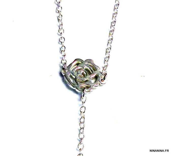 N5094a chaine de corps rose argent massif