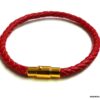 N5096a Bracelet cuir tressé rouge fermoir acier doré