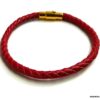 N5096b Bracelet cuir tressé rouge fermoir acier doré