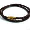 N5098 Bracelet cuir tressé fermoir aimanté acier inoxydable doré