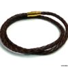 N5098b Bracelet cuir tressé fermoir aimanté acier inoxydable doré