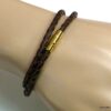 N5098f Bracelet cuir tressé fermoir aimanté acier inoxydable doré