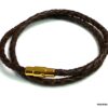 N5098g Bracelet cuir tressé fermoir aimanté acier inoxydable doré