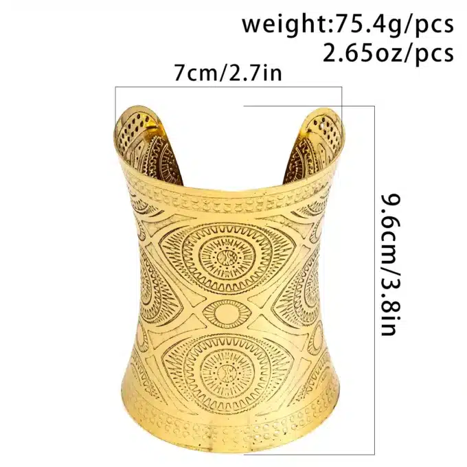 N5103b Bracelet manchette femme ethnique métal doré évasé - Bijoux Bracelets ethniques manchettes en ligne Ninanina