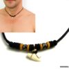 N5107 Collier tribal homme cordon pendentif dent de requin véritable et perles bois - Bijoux Colliers cordons en ligne Ninanina