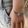 N5130 Bracelet fleur bleu perle de bohème bleue Argent 925 - Bijoux Bracelets en ligne Ninanina