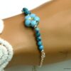 N5130d Bracelet perles de bohème turquoise argent massif