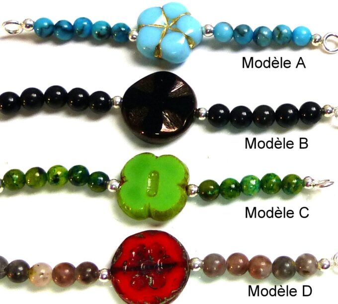 N5133a Bracelet perles de bohême rouges argent massif