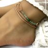 N5140a Bracelet de cheville cuir pierre verte et Cristal de bohème - Bijoux Bracelets en ligne Ninanina