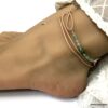 N5140b Bracelet de cheville cuir pierre verte et Cristal de bohème - Bijoux Bracelets en ligne Ninanina