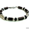 N5151 bracelet homme perles en bois marron et argent