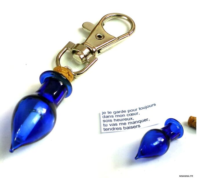 N5153 Porte-clés bijou de sac fiole en verre message personnalisé