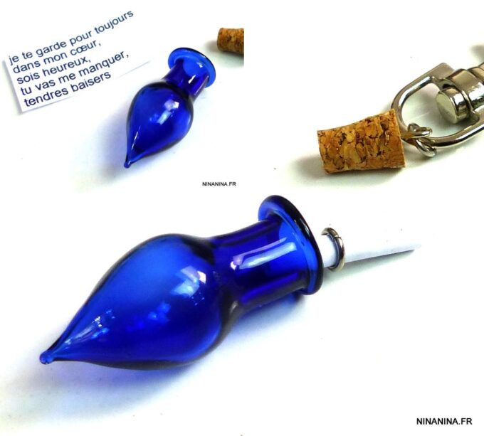 N5153B Porte-clés bijou de sac fiole en verre message personnalisé