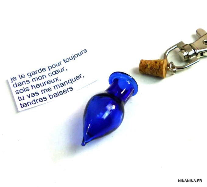 N5153D Porte-clés bijou de sac fiole en verre message personnalisé