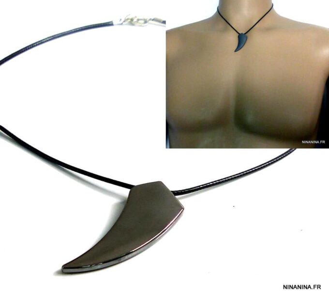 N5162 Collier cordon dent de requin hématite