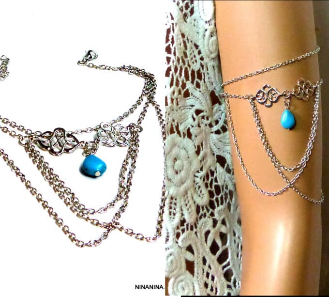 N5164 Bracelet de bras métal argenté TURQUOISE