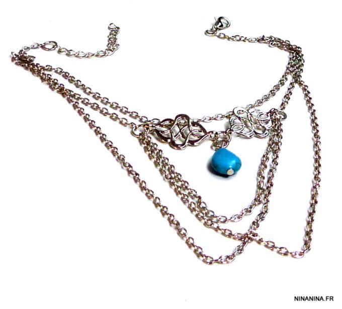 N5164c Bracelet de bras métal argenté TURQUOISE