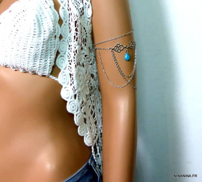 N5164e Bracelet de bras métal argenté TURQUOISE