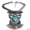 N5166a Collier plastron pampilles métal argenté TURQUOISE