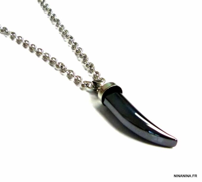 N5171a Collier dent de tigre hématite acier inoxydable