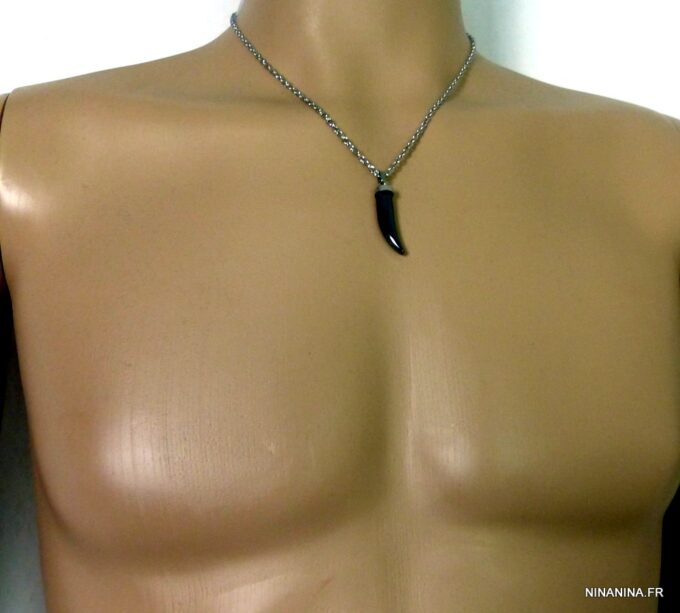 N5171b Collier dent de tigre hématite acier inoxydable