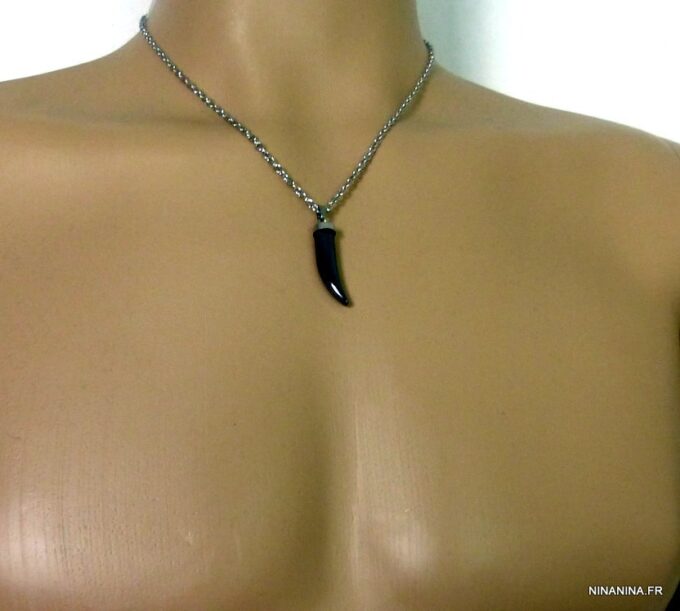 N5171d Collier dent de tigre hématite acier inoxydable