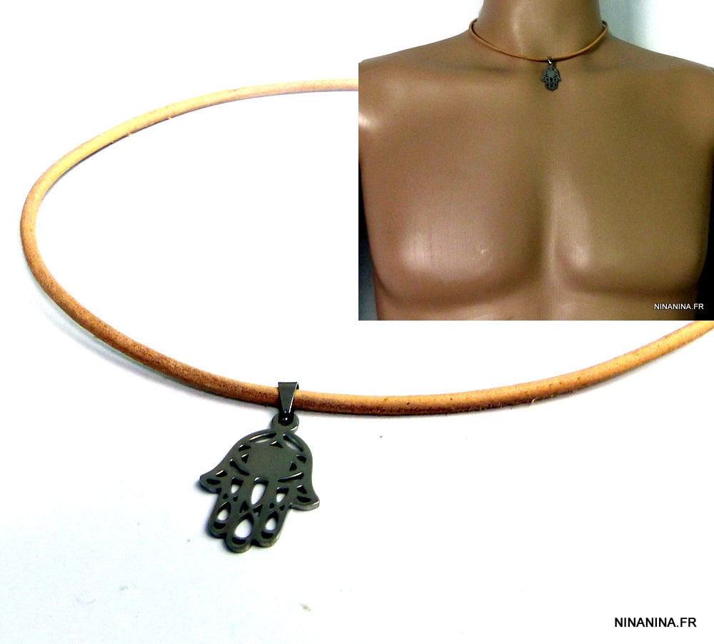 Collier main de fatma acier inoxydable doré - Ninanina