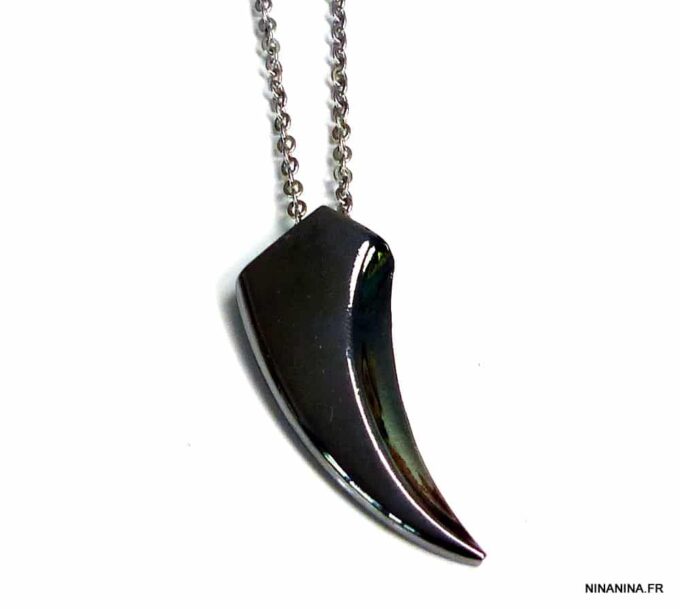 N5178a Collier dent de requin hématite acier inoxydable