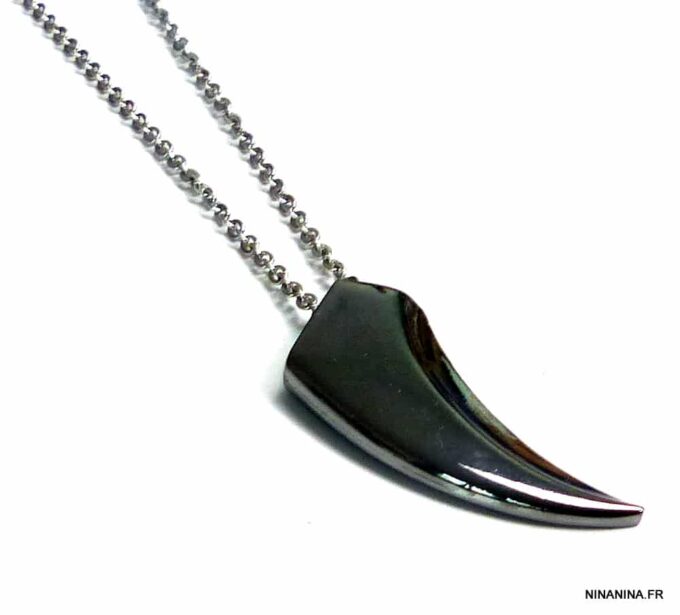 N5178e Collier dent de requin hématite acier inoxydable