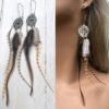 N5183 Boucles d'oreilles plumes longues pendentif acier inoxydable -Bijoux Boucles d oreilles en ligne Ninanina