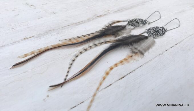 N5183a Boucles d'oreilles plumes longues pendentif acier inoxydable -Bijoux Boucles d oreilles en ligne Ninanina