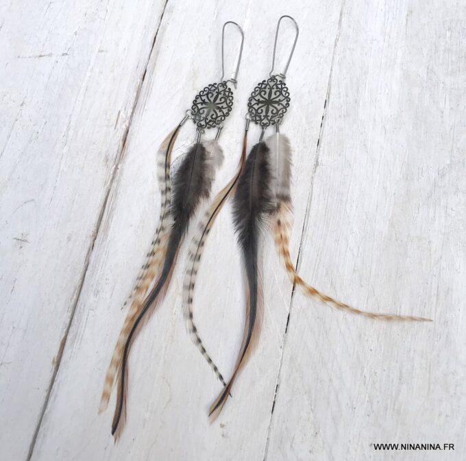N5183b Boucles d'oreilles plumes longues pendentif acier inoxydable -Bijoux Boucles d oreilles en ligne Ninanina