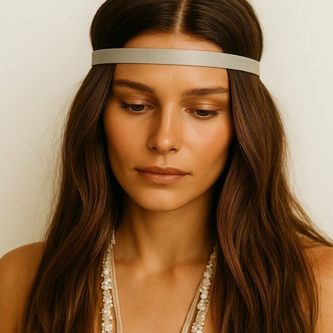 N5212 Bandeau de tete cuir femme plumes blanches et noires fait main en france - Accessoires de coiffure boheme chic en ligne Ninanina