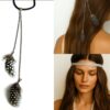 N5212c Bandeau de tete cuir femme plumes blanches et noires fait main en france - Accessoires de coiffure boheme chic en ligne Ninanina