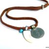 N5216a collier cuir tribal ethnique piece afghane dent requin nacre