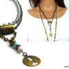 N5219 Collier tribal double turquoise aiguemarine métal bronze et argent