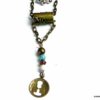 N5219d Collier tribal double turquoise aiguemarine métal bronze et argent