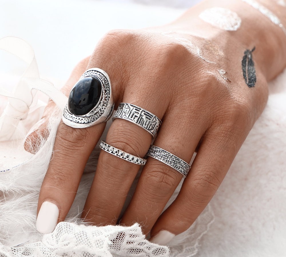 Lot de bague femme bohème en métal argent - Ninanina