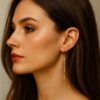 N5260a Boucles d’oreilles pendantes artisanales pour femme en plaqué or – Chaînette dorée élégante - Bijoux artisanaux en ligne Ninanina