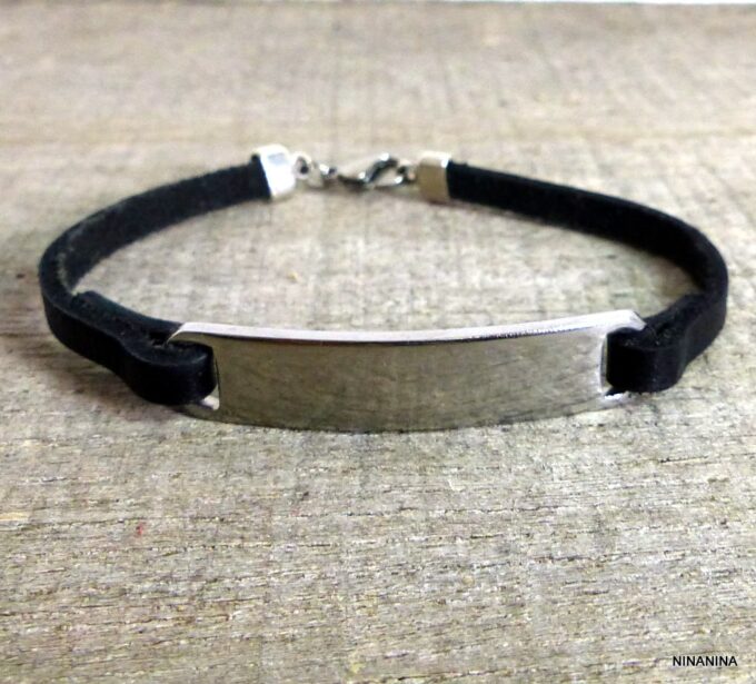 N5261 bracelet homme gourmette cuir acier inoxydable