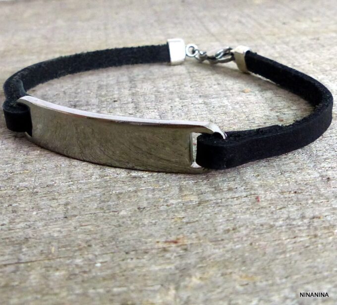 N5261a bracelet homme gourmette cuir acier inoxydable