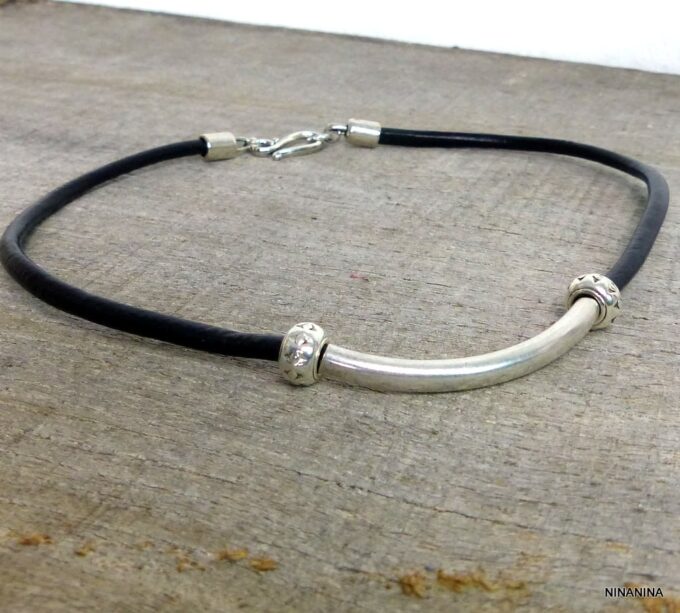 N5265a collier homme cuir boheme aztèque