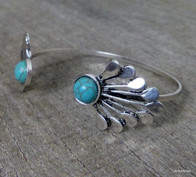 N5269 bracelet bohème métal argent magnesite tuquoise