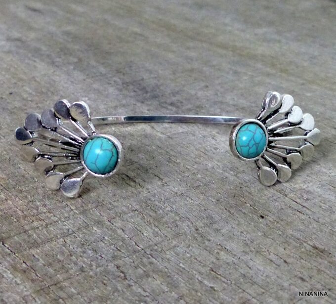 N5269a bracelet bohème métal argent magnesite tuquoise