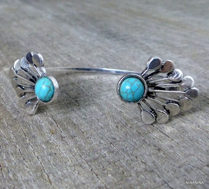 N5269b bracelet bohème métal argent magnesite tuquoise
