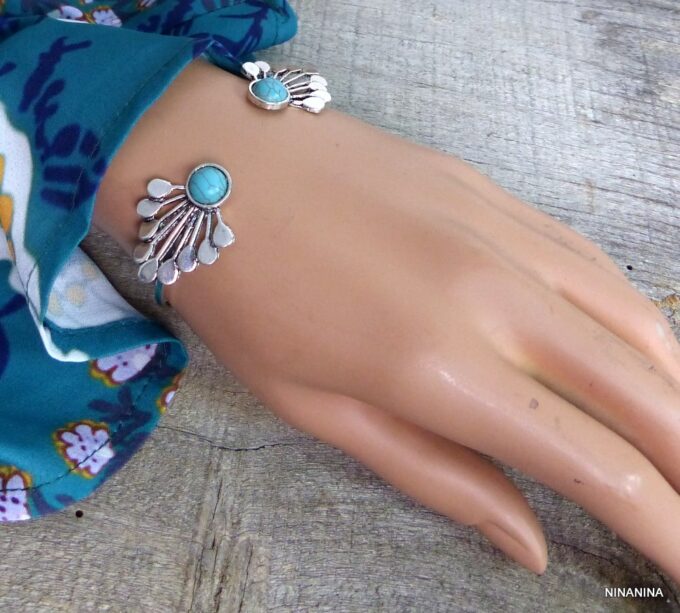 N5269i bracelet bohème métal argent magnesite tuquoise