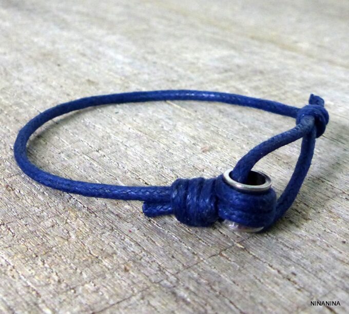 N5284 bracelet matelot corde bleu marine anneau acier inoxydable