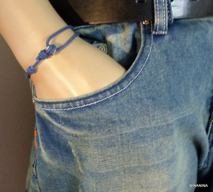 N5284bisb Bracelet homme marin cordon bleu tube acier inoxydable