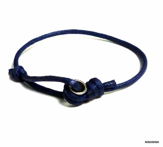 N5284d bracelet matelot corde bleu marine anneau acier inoxydable