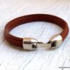 N5288 Bracelet homme cuir demi-rond marron et métal argenté - Bijoux Bracelets en ligne Ninanina
